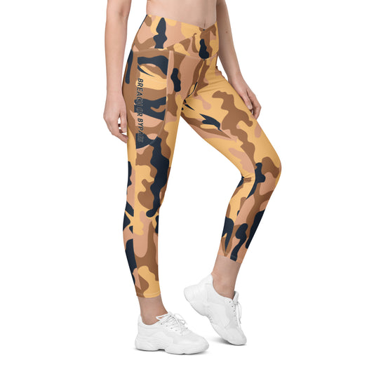 Orange Camo Crossover leggings with pockets military accessories