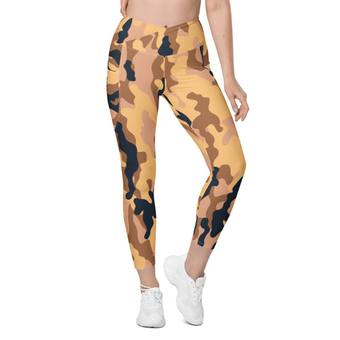 Orange Camo Crossover leggings with pockets military accessories