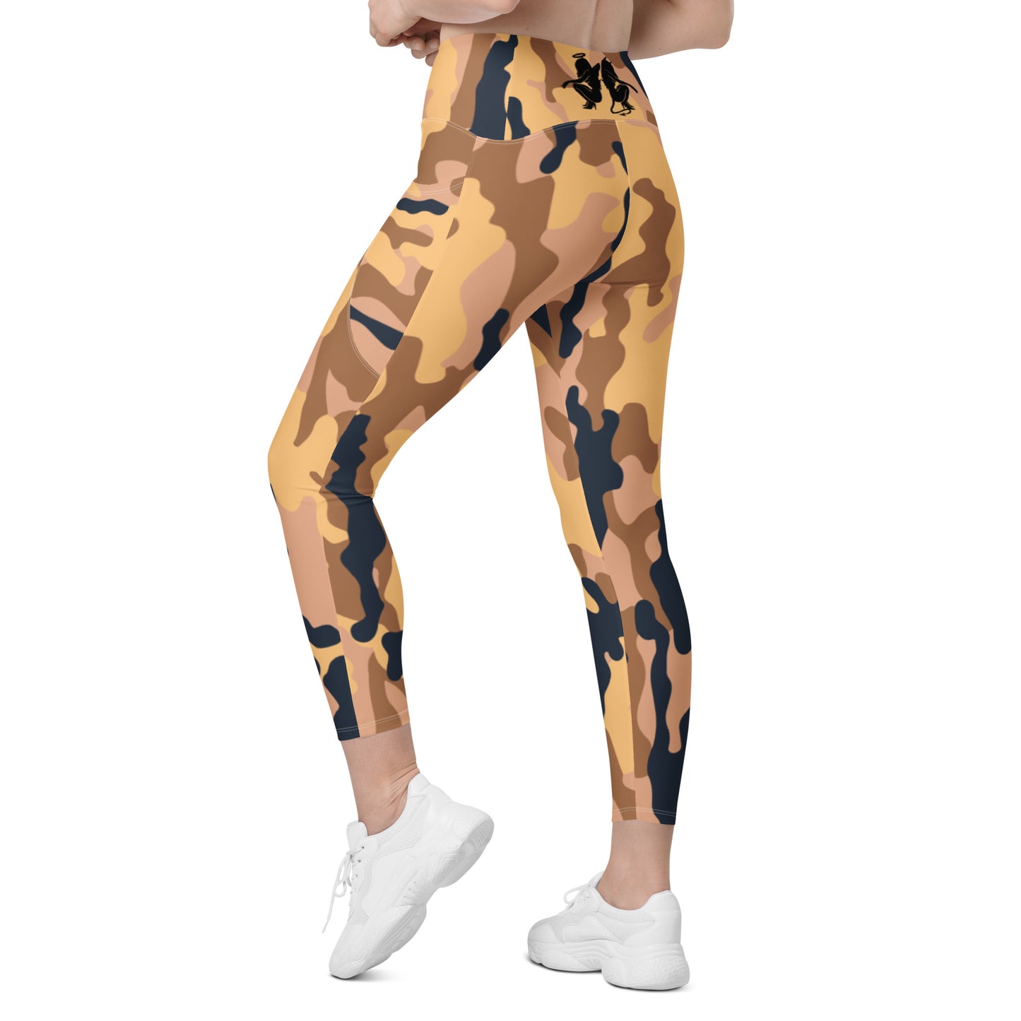 Orange Camo Crossover leggings with pockets military accessories