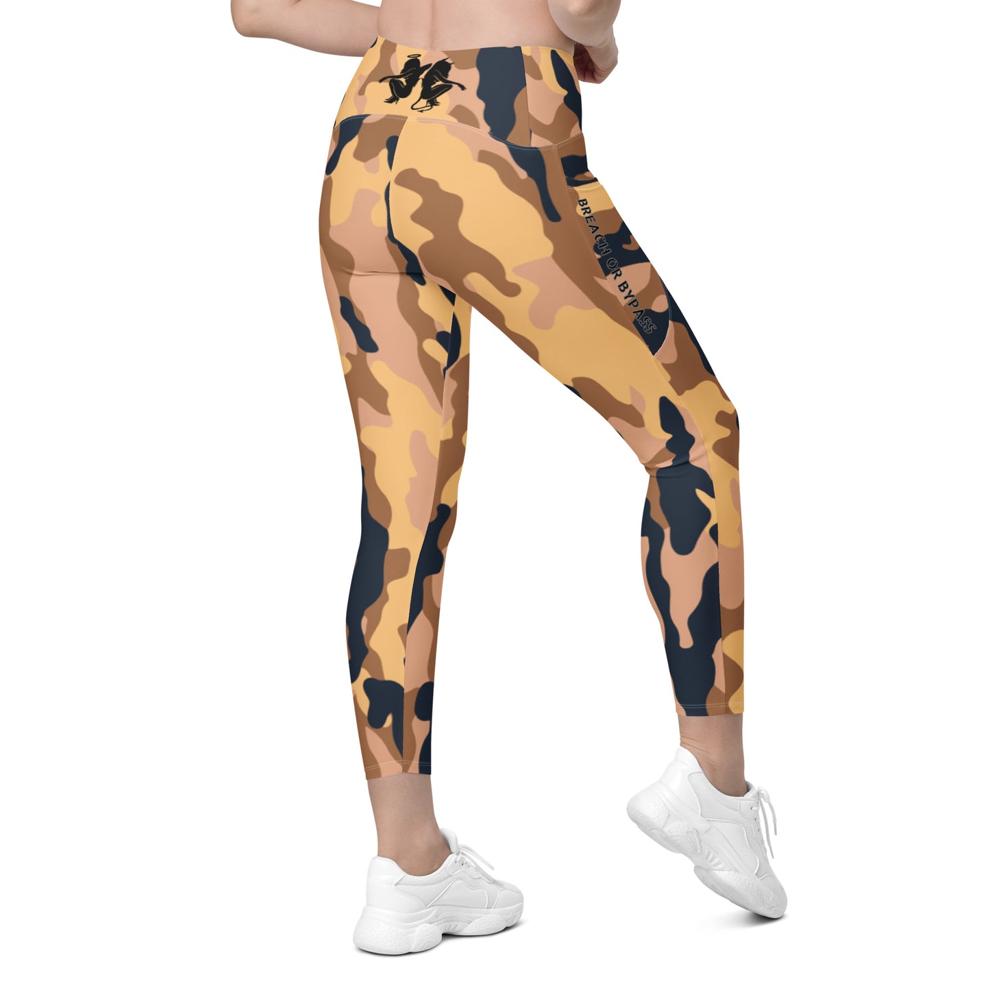 Orange Camo Crossover leggings with pockets military accessories