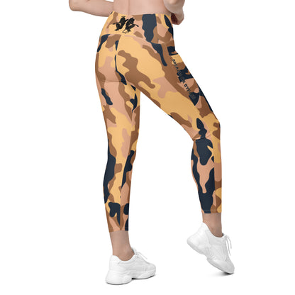 Orange Camo Crossover leggings with pockets military accessories